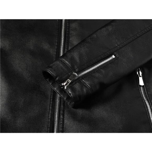 Leather Jacket Men Black Slim Black01 - Picture 4 of 6